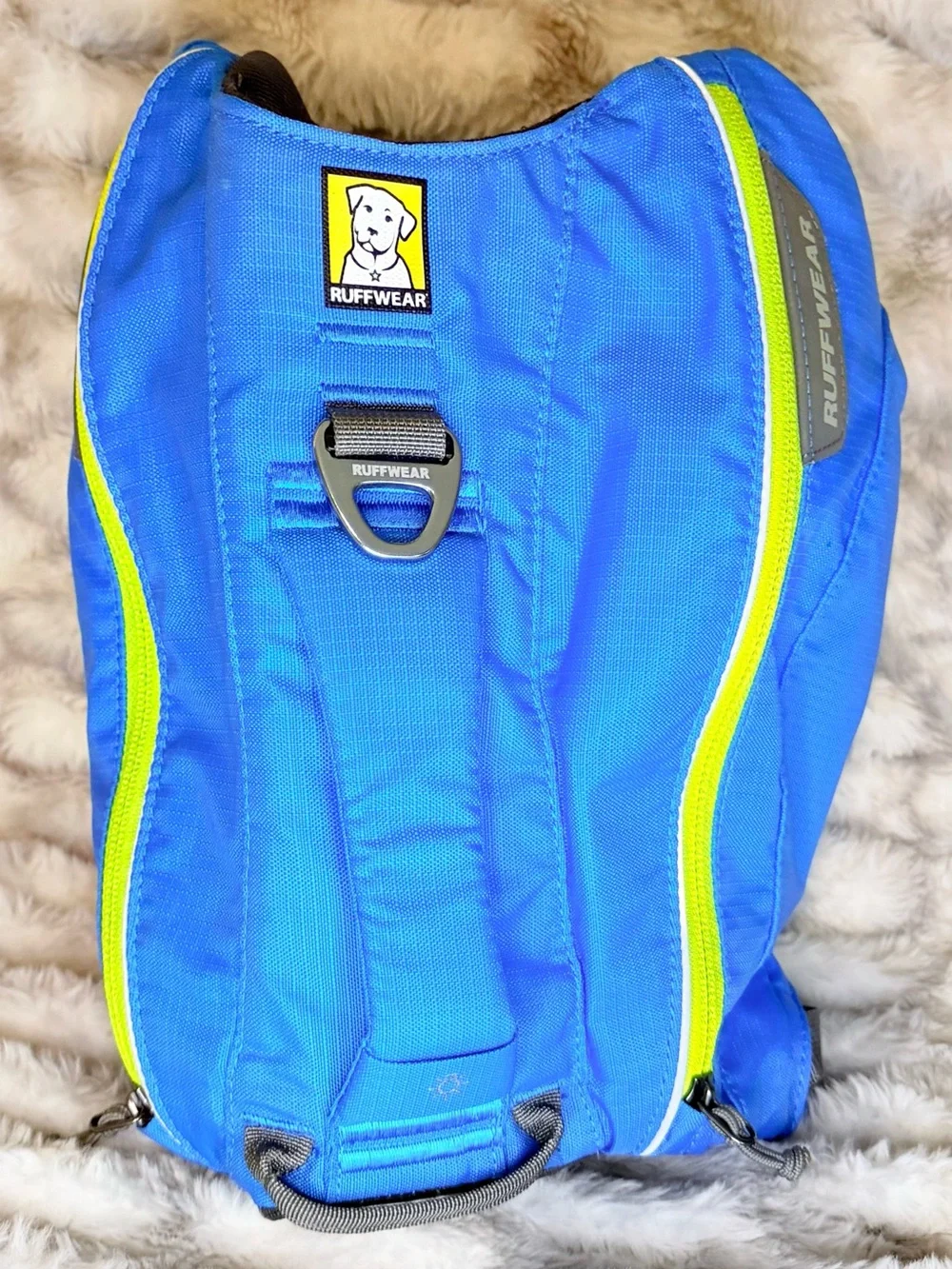 Ruffwear Singletrak Dog Hydration Vest in Bright Blue with Lime Accents